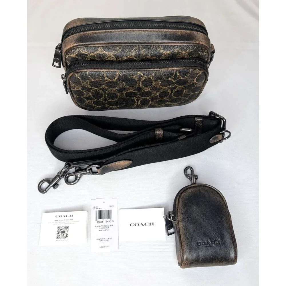 Coach Finlay Unisex Crossbody - Loved Leather/Signature Canvas/Gunmetal, NWT